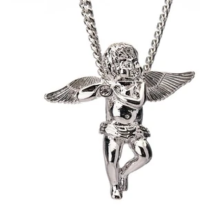 Collar de cadena cubana de 20" con colgante de ángel chapado en plata y oro circonita cúbica de hip hop para hombre MMP 01 - Imagen 1 de 6