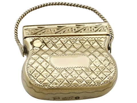 Sterling Silver Gilt Purse Vinaigrette - Antique William IV Cover