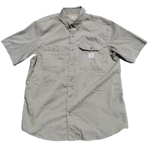 Carhartt Force Mens Sz Lrg Olive Green Button Front Shirt Relxd Fit Short Sleeve - Picture 1 of 6