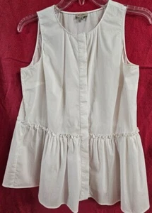 CREMIEUX XS GIRL'S WHITE SLEEVELESS BUTTON UP/RUFFLED BOTTOM BLOUSE - Picture 1 of 8