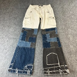 Jaded London Jeans Womens Patchwork Mixed Denim Flare W26 L32 Cargo Pockets - Picture 1 of 12