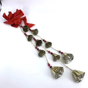 Vintage Tin Can Bells Swag Glass Balls 19" Long Wind Chimes - Bild 1 von 6