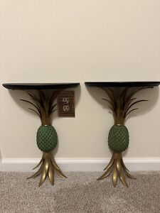 Pair of Vintage Brass Pineapple Wall Shelf Sconces