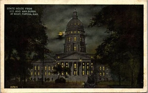  Postal de colección Casa del Estado de 11th y Van Buren at Night Topeka KS Moon - Imagen 1 de 3