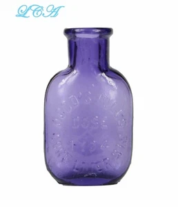 Mini antique HOOD'S PILLS flask DEEP PURPLE LAVENDER bottle " CURES LIVER ILLS " - Picture 1 of 4