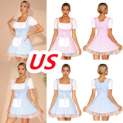 Mujeres Criada Disfraz Juegos con disfraces Volantes Vestido a Cuadros Halloween Miss Muffet Vestido Foto 1 de 4