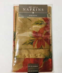 Ariana Set Of 4 Dinner Napkins Red Christmas Poinsettias Golden Background NIP - Bild 1 von 5