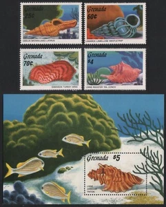 Grenada 1986 - Mi-Nr. 1485-1488 & Block 161 ** - MNH - Meeresschnecken - Bild 1 von 1