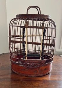 Antiker chinesischer Vogelkäfig aus Holz Bambus Qing Dynastie - Bild 1 von 19