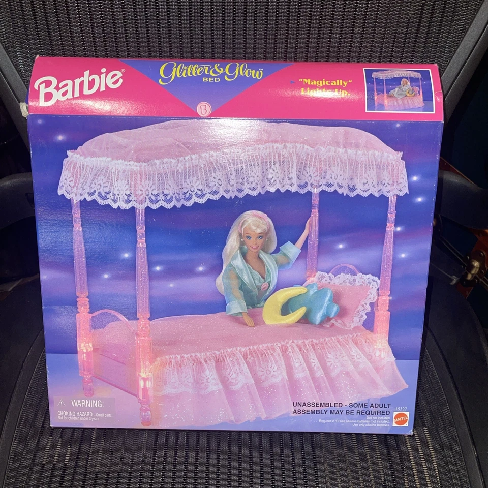 Mattel BARBIE GLITTER & GLOW BED - CANOPY BED "LIGHTS UP" #15327 1996 NEW NRFB - Image 1 of 3