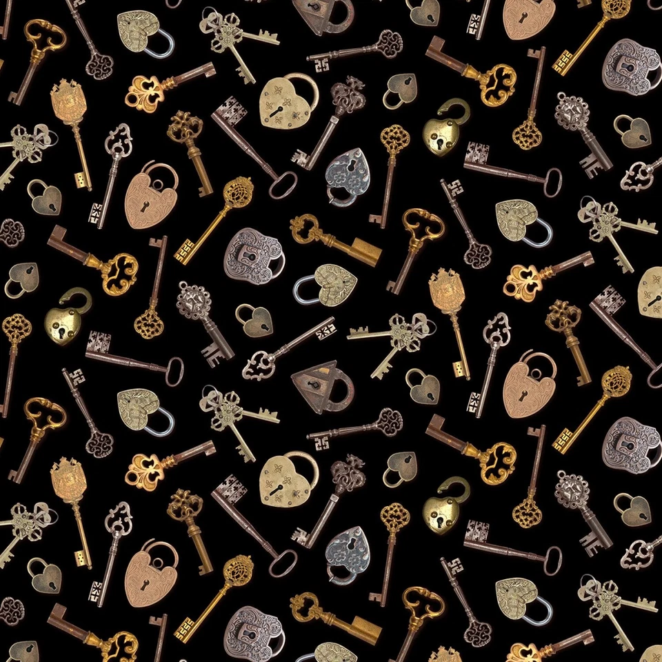 Michael Miller Junk Journal by Aimee Stewart DDC12300 Black Locks & Keys Cotton - Imagem 1 de 1