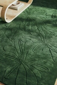 Hand- Tufted Wool Rug Sculpted Daisy Floral Green Modern Carpet Home Decor - Picture 1 of 4