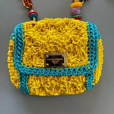 Bolso Bandolera Dolce & Gabbana D&G Logo Placa Pochette Amarillo Azul Claro Usado Foto 1 de 4