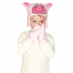 Avon Tiny Tillia Dilly the Pig Trapper Earflap Hat & Mittens Set Kids Toddler NW - Picture 1 of 8