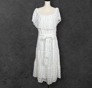 Flying Tomato Romantic Tiered Off Shoulder Eyelet Midi Dress 3X Tie Sash Peasant - Picture 1 of 8