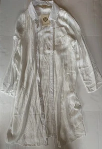 Rebellion Again Women’s Duster Beach Cover Up White Linen Feel Vacation LG NWT - Picture 1 of 6