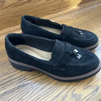 Mocasines Clarks Collection para mujer con suela de gamuza negra borla Penny talla 8,5 Foto 1 de 4