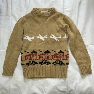 Suéter De Colección Avión Cuello Redondo Niños 2 Bebés 18-24M Tostado Tejido Retro Coche Años 70 80 - Imagen 1 de 12