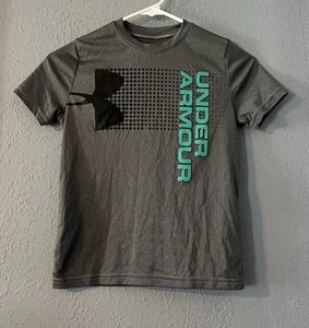 Under Armour Athletic Performance Tee Youth Small Black/Gray/Teal Heat Gear - Picture 1 of 5