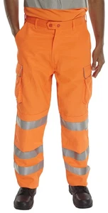Beeswift Hi-vis Rail Spec Trousers Teflon Treatment Coated Hard Wearing Orange - Picture 1 of 3