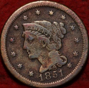 1851 Philadelphia Mint Copper Braided Hair Large Cent - Picture 1 of 2
