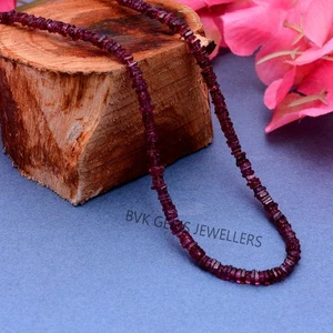 Natural Rhodolite Garnet Smooth Heishi Beads Necklace, Garnet Flat Thin Square - Picture 1 of 3