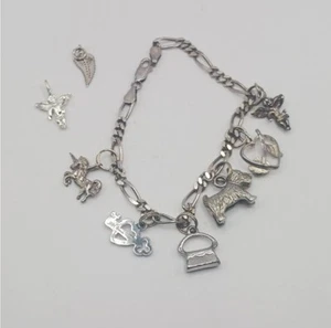 Vintage Sterling Silver Charm Bracelet with 8 Charms - Picture 1 of 2