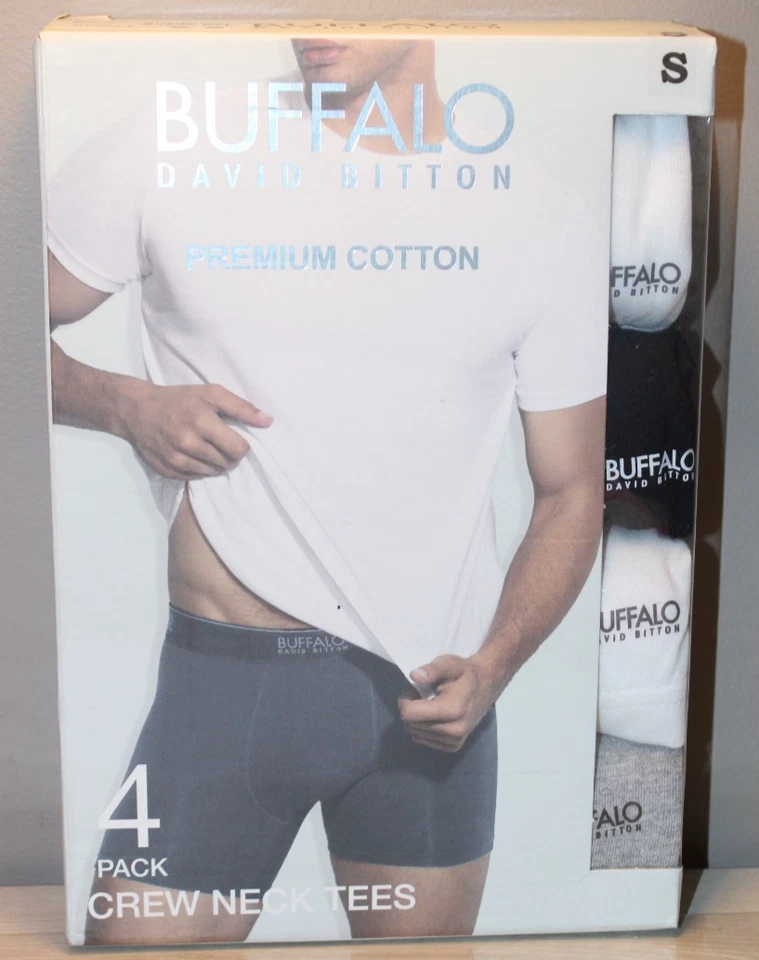 BUFFALO David BITTON 4 件装多棉圆领 TEES 尺寸小号 (34-36) 全新 — 第 1/3 张图片