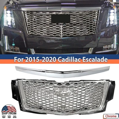 For Cadillac Escalade 2015-2020 Chrome Front Bumper Grille + Upper Hood Molding Foto 1 de 4