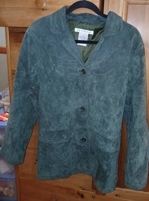 Chaqueta Blazer Jessica Holbrook 100% Cuero Gamuza Como Abotonada Verde Ejército  Foto 1 de 4