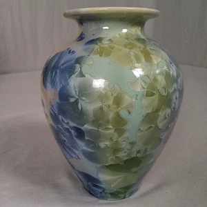 Dover Keramik Kristall Vase braun silber blau grün 5" signiert glasiertes Dekor NC - Bild 1 von 12
