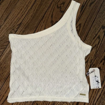 Billabong Cream Knit One Shoulder Junior Top Sz M/10 Fade To White Only You Top - Image 1 of 4
