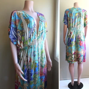 Gabriella Rocha Dress XL 1X Rainbow Paisley Nylon Knit Shift Sparkle S/Sleeve - Picture 1 of 10