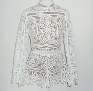 BEAUTIFUL MINISTRY OF STYLE FITTED LONG SLEEVED WHITE LACE TUNIC TOP AUS 8/10 - Picture 1 of 7