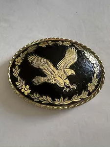 "Hebilla de cinturón American Eagle color negro y dorado ovalada 3,5""x 2,5"" coleccionable" - Imagen 1 de 10