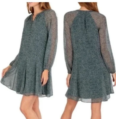 Vestido Joie Seda XL Extra Grande Verde Crema Negro Manga Larga Lavable Foto 1 de 4