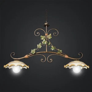 Chandelier Barbell Wrought Iron Forged Rustic Ceramics Cooking Ivy - Picture 1 of 3