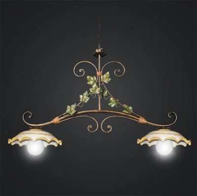 Chandelier Barbell Wrought Iron Forged Rustic Ceramics Cooking Ivy - Image 1 of 3