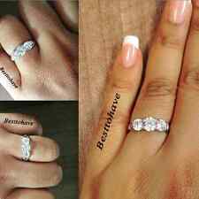 925 Silver Ladies 3 stones Wedding Engagement Bridal Ring +Gift Box / UK Seller 