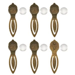 5sets Antique Bronze Alloy Bookmark Pendant Tray with 18mm Glass Cabochon - Imagen 1 de 5