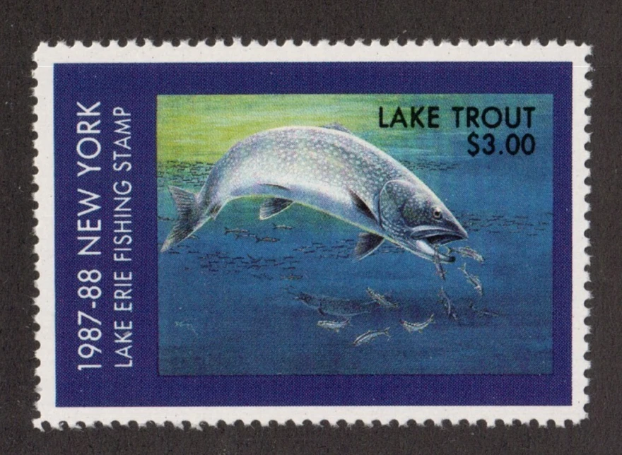 Selo de peixe truta do lago NY #2 MNH OG - Imagem 1 de 1