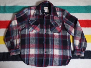 VTG 70s CPO Montgomery Ward Red Black Beige Wool Blend Button Jacshirt Jacket M - Picture 1 of 8