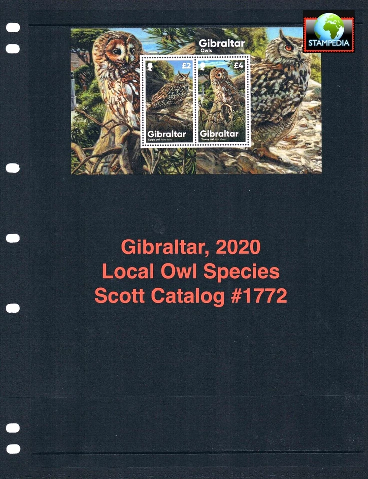 $18.00 Scott Value - 2020 GIBRALTAR Owls s/s European Birds CV MNH NH UMM - Image 1 of 4