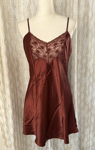 UNDERCOVER Victoria’s Secret Mini Abito Vintage Marrone Floreale Raso Pizzo Grande Anni 90 Vampiro