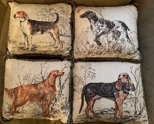 Vintage Raised Relief Hunting Dog Pillows Cabin 10 X 8 in  Lot Of Four - Picture 1 of 5