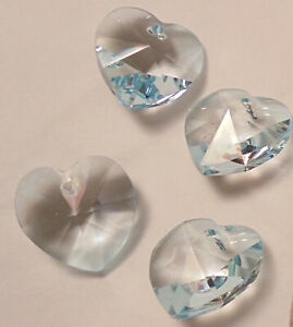 6 Czech Heart Pendants Light Blue Faceted Crystal 14mm Preciosa
