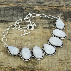 Naturale Pietra di Luna Fatto a Mano 925 Argento Sterling Collana Per Natale - Foto 1 di 4