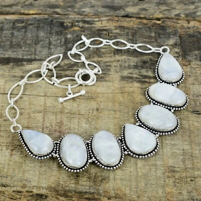 Naturale Pietra di Luna Fatto a Mano 925 Argento Sterling Collana Per Natale - Immagine 1 di 4