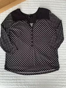 H&M Top Polka Dots Three Quarter Sleeves V Neck Black White Women's Size M - Picture 1 of 13