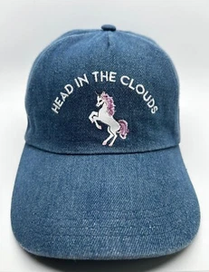 Head In The Clouds Unicorn Cap Hat Girls Adjustable Cotton Denim Blue - Picture 1 of 7